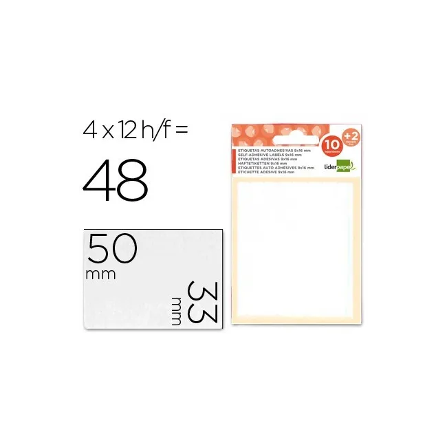 ETIQUETAS LIDERPAPEL SOBRE DE 10 H. + 2 H. OBSEQUIO 33X50 MM -4 UNI...