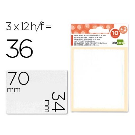 ETIQUETAS LIDERPAPEL SOBRE DE 10 H. + 2 H. OBSEQUIO 34X70 MM -3 UNI...