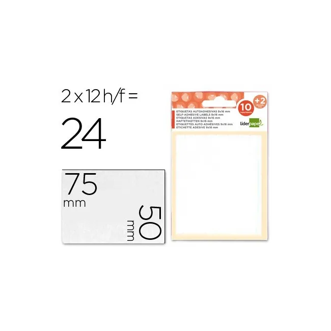 ETIQUETAS LIDERPAPEL SOBRE DE 10 H. + 2 H. OBSEQUIO 50X75 MM -2 UNI...