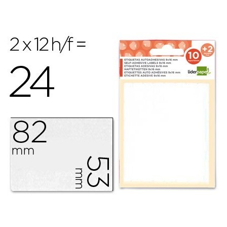 ETIQUETAS LIDERPAPEL SOBRE DE 10 H. + 2 H. OBSEQUIO 53X82 MM -2 UNI...