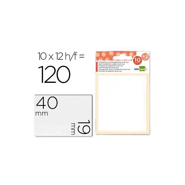 ETIQUETAS LIDERPAPEL SOBRE DE 10 H. + 2 H. OBSEQUIO 19X40 MM -10 UN...