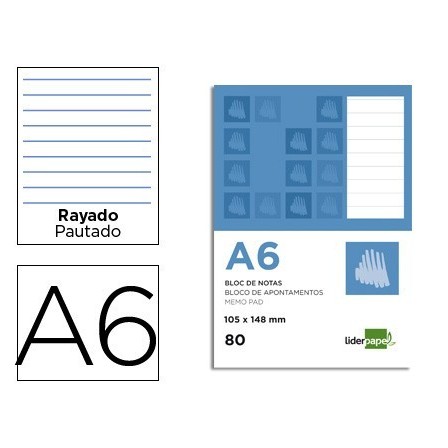 BLOC NOTAS LIDERPAPEL HORIZONTAL A6 80 HOJAS 60G/M2 PERFORADO