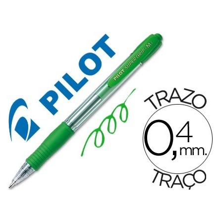 BOLIGRAFO PILOT SUPER GRIP VERDE RETRACTIL SUJECION DE CAUCHO TINTA...