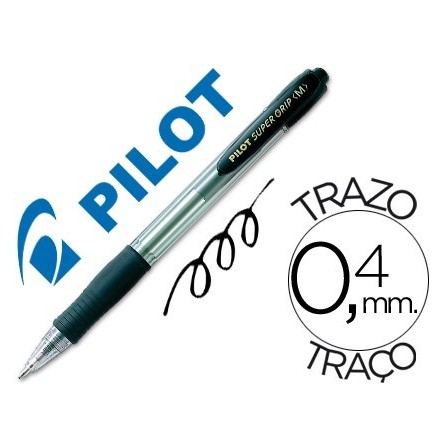 BOLIGRAFO PILOT SUPER GRIP NEGRO RETRACTIL SUJECION DE CAUCHO TINTA...
