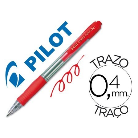 BOLIGRAFO PILOT SUPER GRIP ROJO RETRACTIL SUJECION DE CAUCHO TINTA ...