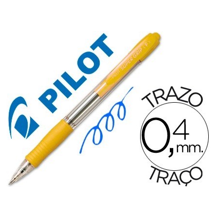 BOLIGRAFO PILOT SUPER GRIP AMARILLO -RETRACTIL -SUJECION DE CAUCHO ...