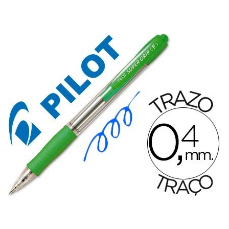 BOLIGRAFO PILOT SUPER GRIP VERDE CLARO -RETRACTIL -SUJECION DE CAUC...