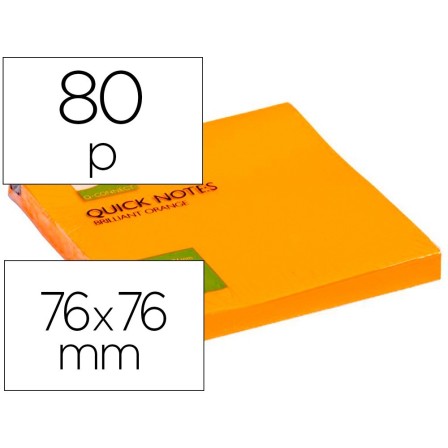 BLOC DE NOTAS ADHESIVAS QUITA Y PON Q-CONNECT 75X75 MM NARANJA NEON...
