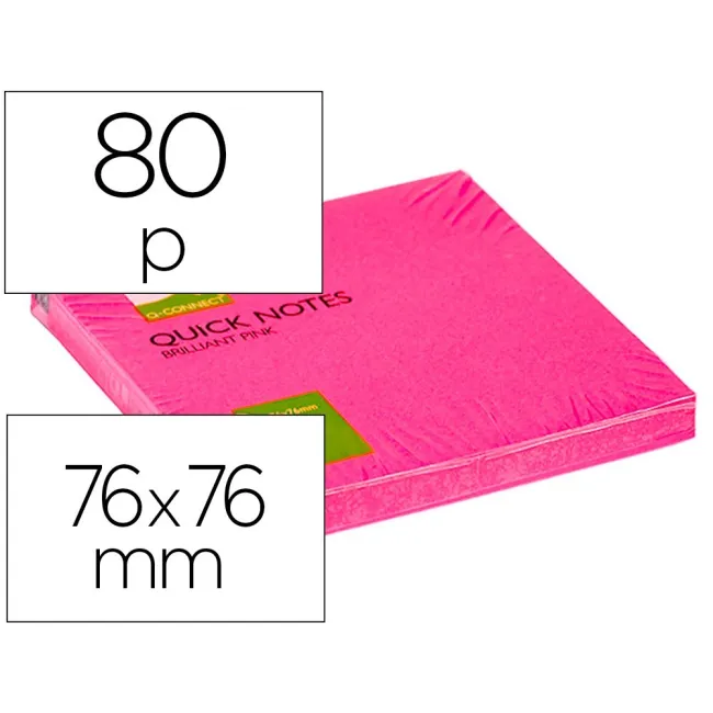 BLOC DE NOTAS ADHESIVAS QUITA Y PON Q-CONNECT 75X75 MM ROSA NEON 80...