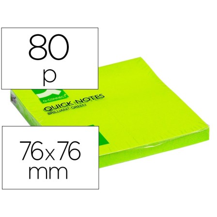 BLOC DE NOTAS ADHESIVAS QUITA Y PON Q-CONNECT 75X75 MM VERDE NEON 8...