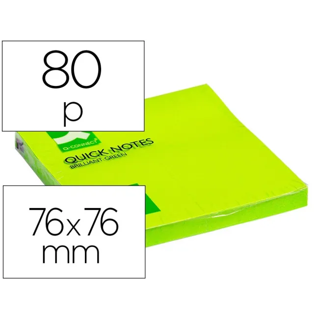 BLOC DE NOTAS ADHESIVAS QUITA Y PON Q-CONNECT 75X75 MM VERDE NEON 8...