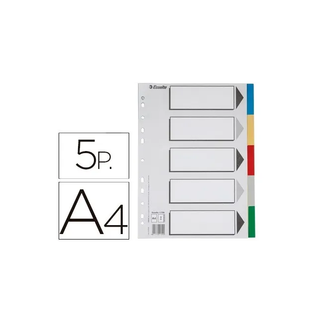 SEPARADOR ESSELTE PLASTICO JUEGO DE 5 SEPARADORES DIN A4 CON 5 COLO...