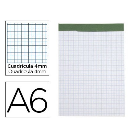 BLOC NOTAS LIDERPAPEL CUADRO 4 MM A6 80 HOJAS 60 G/M2 PERFORADO SIN...