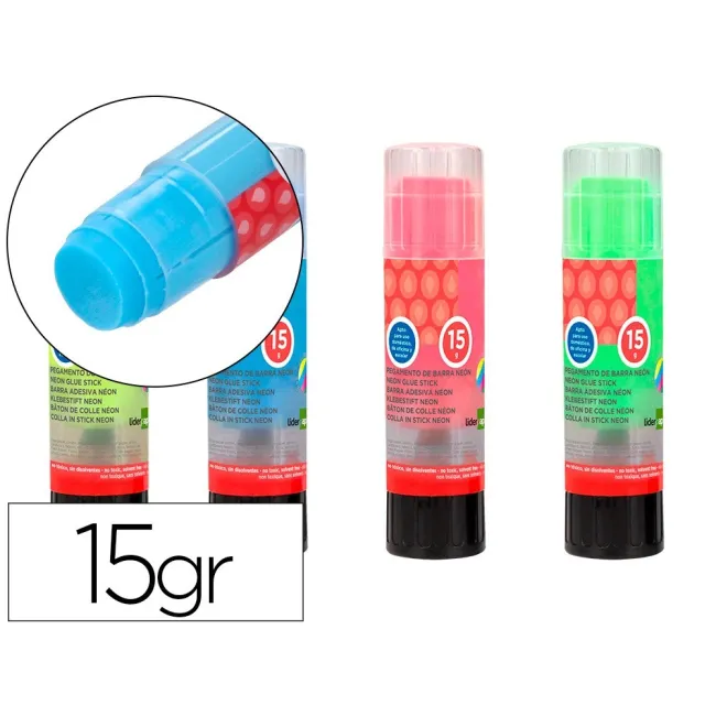 PEGAMENTO LIDERPAPEL EN BARRA 15 GR TRAZO MAGICO COLOR NEON SURTIDO...