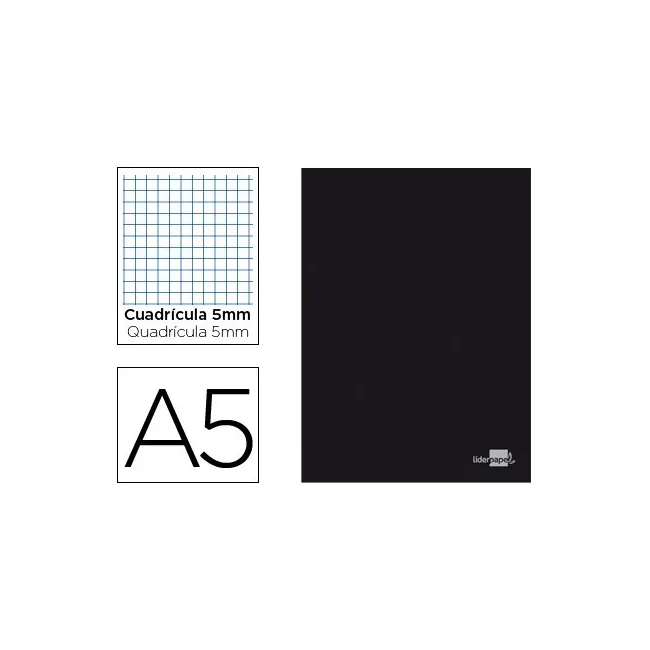 LIBRETA LIDERPAPEL TAPA NEGRA A5 80 HOJAS 60G/M2 CUADRO 5MM CON DOB...