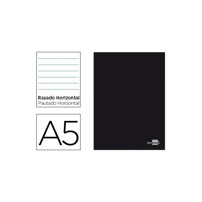 LIBRETA LIDERPAPEL TAPA NEGRA A5 80 HOJAS 60G/M2 HORIZONTAL CON DOB...