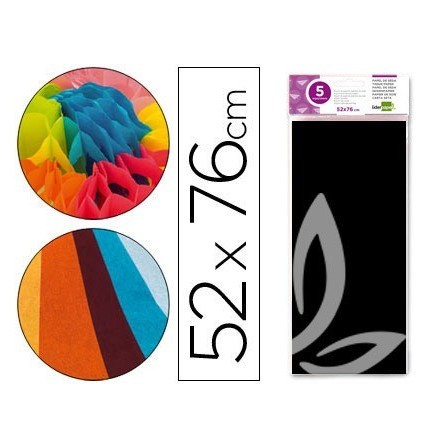 PAPEL SEDA LIDERPAPEL 52X76CM 18G/M2 BOLSA DE 5 HOJAS NEGRO