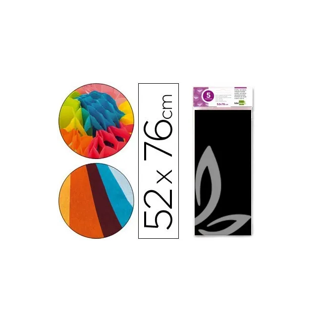 PAPEL SEDA LIDERPAPEL 52X76CM 18G/M2 BOLSA DE 5 HOJAS NEGRO