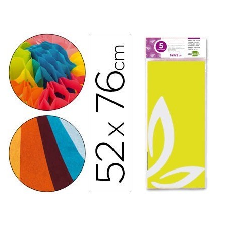 PAPEL SEDA LIDERPAPEL 52X76CM 18G/M2 BOLSA DE 5 HOJAS AMARILLO