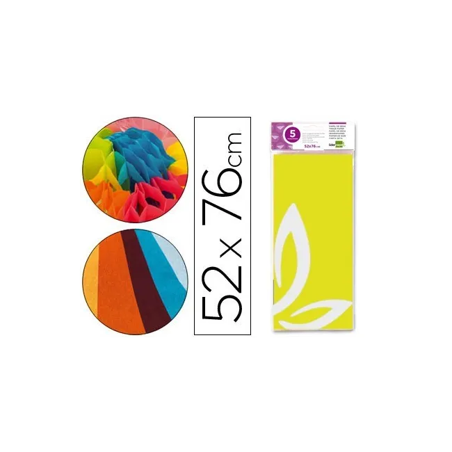 PAPEL SEDA LIDERPAPEL 52X76CM 18G/M2 BOLSA DE 5 HOJAS AMARILLO