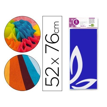 PAPEL SEDA LIDERPAPEL 52X76CM 18G/M2 BOLSA DE 5 HOJAS AZUL