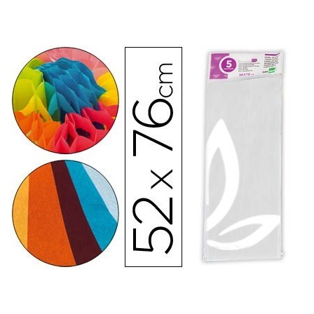 PAPEL SEDA LIDERPAPEL 52X76CM 18G/M2 BOLSA DE 5 HOJAS BLANCO