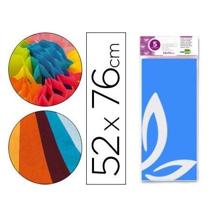 PAPEL SEDA LIDERPAPEL 52X76CM 18G/M2 BOLSA DE 5 HOJAS CELESTE