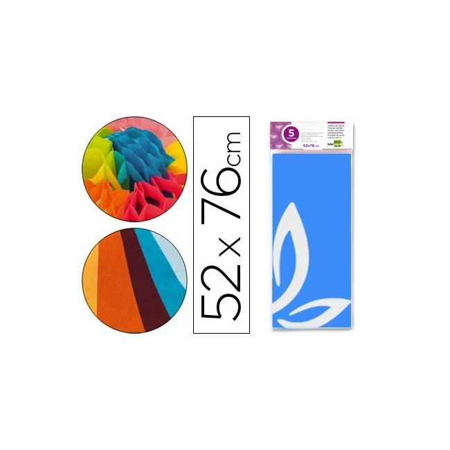 PAPEL SEDA LIDERPAPEL 52X76CM 18G/M2 BOLSA DE 5 HOJAS CELESTE