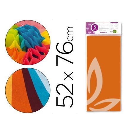 PAPEL SEDA LIDERPAPEL 52X76CM 18G/M2 BOLSA DE 5 HOJAS NARANJA