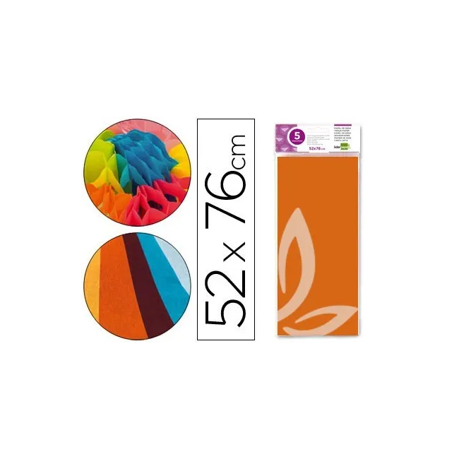 PAPEL SEDA LIDERPAPEL 52X76CM 18G/M2 BOLSA DE 5 HOJAS NARANJA