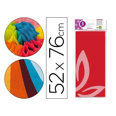 PAPEL SEDA LIDERPAPEL 52X76CM 18G/M2 BOLSA DE 5 HOJAS ROJO