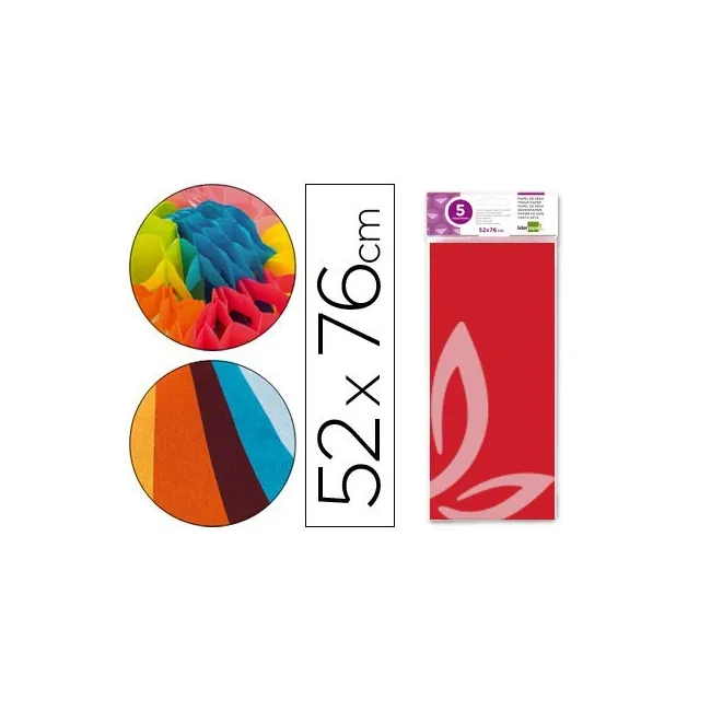 PAPEL SEDA LIDERPAPEL 52X76CM 18G/M2 BOLSA DE 5 HOJAS ROJO