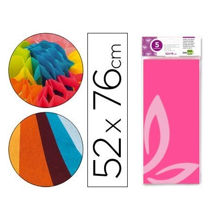 PAPEL SEDA LIDERPAPEL 52X76CM 18G/M2 BOLSA DE 5 HOJAS ROSA