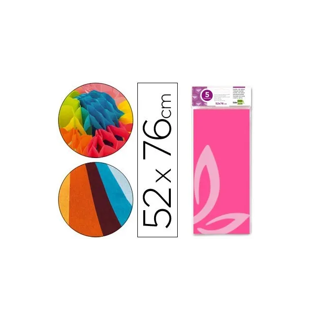PAPEL SEDA LIDERPAPEL 52X76CM 18G/M2 BOLSA DE 5 HOJAS ROSA