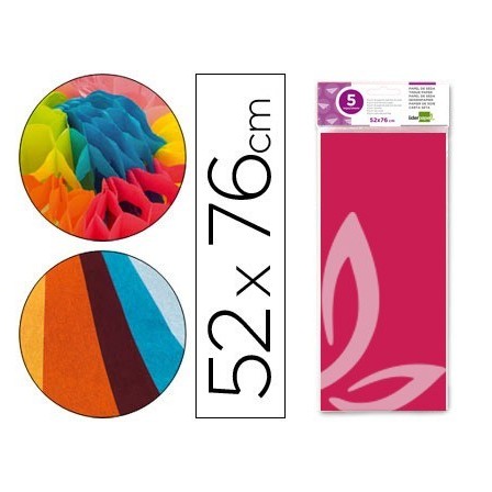 PAPEL SEDA LIDERPAPEL 52X76CM 18G/M2 BOLSA DE 5 HOJAS ROSA FUERTE