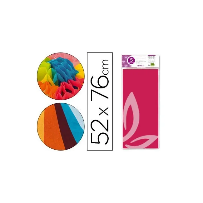 PAPEL SEDA LIDERPAPEL 52X76CM 18G/M2 BOLSA DE 5 HOJAS ROSA FUERTE