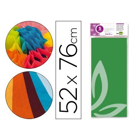 PAPEL SEDA LIDERPAPEL 52X76CM 18G/M2 BOLSA DE 5 HOJAS VERDE