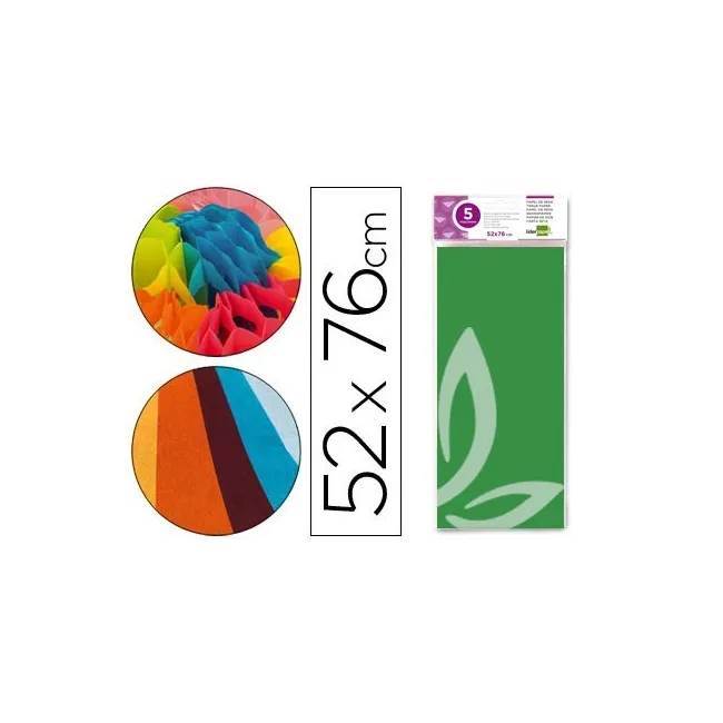 PAPEL SEDA LIDERPAPEL 52X76CM 18G/M2 BOLSA DE 5 HOJAS VERDE