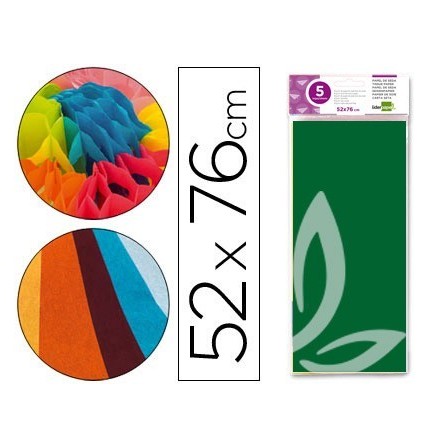 PAPEL SEDA LIDERPAPEL 52X76CM 18G/M2 BOLSA DE 5 HOJAS VERDE OSCURO