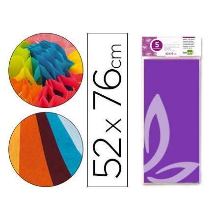 PAPEL SEDA LIDERPAPEL 52X76CM 18G/M2 BOLSA DE 5 HOJAS VIOLETA