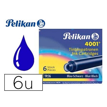 TINTA ESTILOGRAFICA PELIKAN TP6 AZUL / NEGRO CAJA DE 6 CARTUCHOS