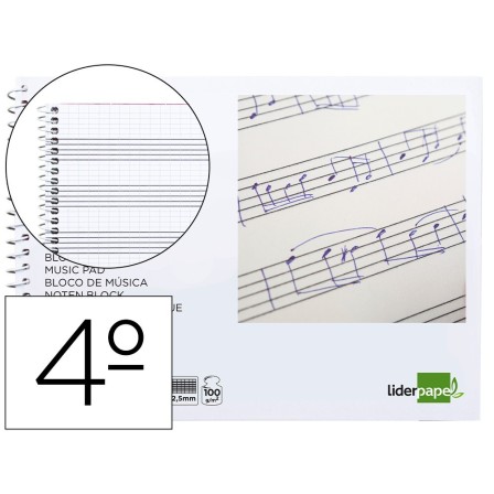 BLOC MUSICA LIDERPAPEL PENTAGRAMA PAUTADO 2,5MM CUARTO 20 HOJAS 100...