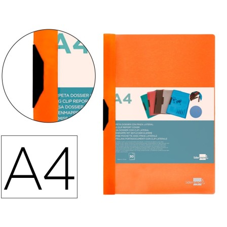 CARPETA LIDERPAPEL DOSSIER PINZA LATERAL POLIPROPILENO DIN A4 NARAN...