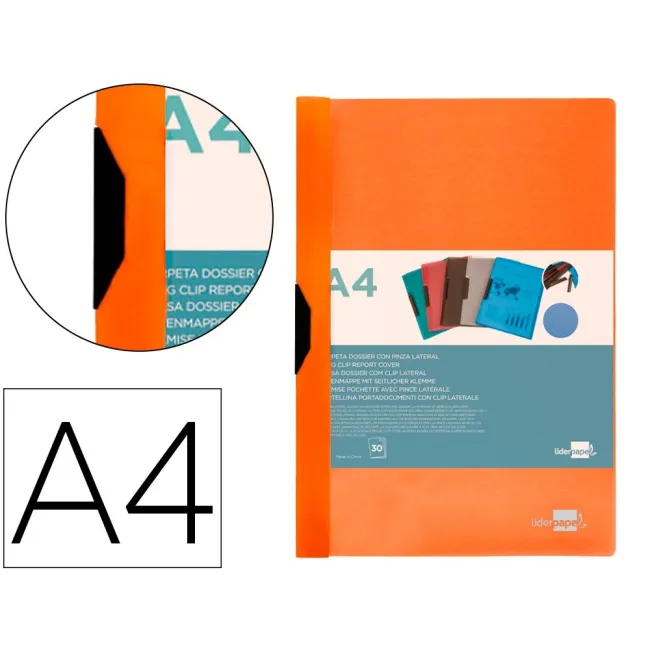 CARPETA LIDERPAPEL DOSSIER PINZA LATERAL POLIPROPILENO DIN A4 NARAN...