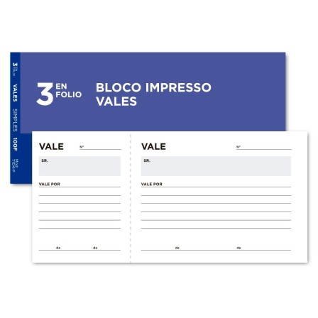 TALONARIO LIDERPAPEL VALES TRES EN FOLIO 104 -TEXTO EN PORTUGUES