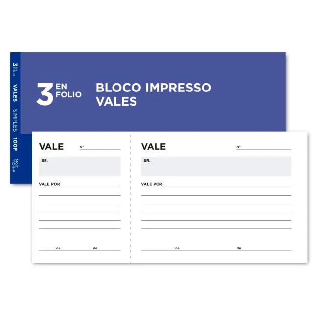 TALONARIO LIDERPAPEL VALES TRES EN FOLIO 104 -TEXTO EN PORTUGUES