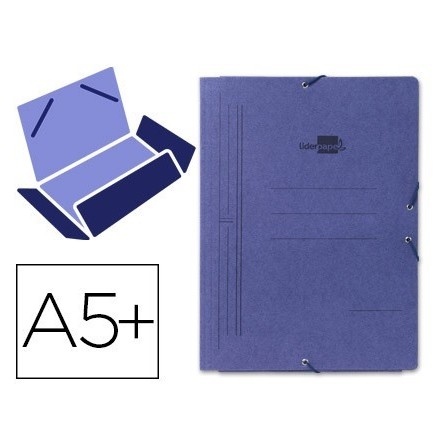 CARPETA LIDERPAPEL GOMAS CUARTO 3 SOLAPAS CARTON PINTADO AZUL