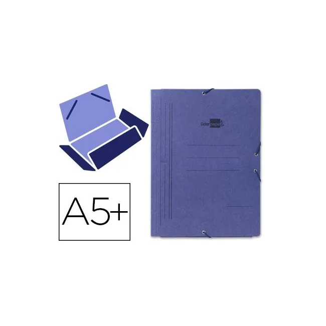 CARPETA LIDERPAPEL GOMAS CUARTO 3 SOLAPAS CARTON PINTADO AZUL