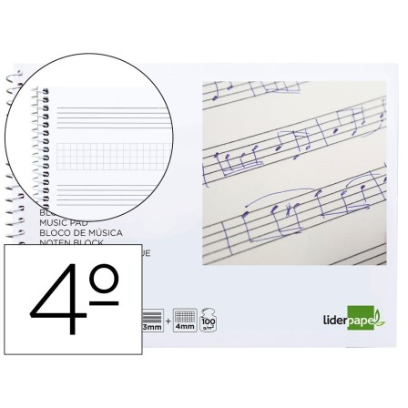 BLOC MUSICA LIDERPAPEL PENTAGRAMA 3MM MAS CUADRICULA DE 4MM PARA AN...