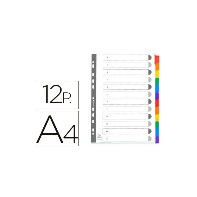 SEPARADOR EXACOMPTA CARTULINA JUEGO DE 12 SEPARADORES DIN A4MULTITA...